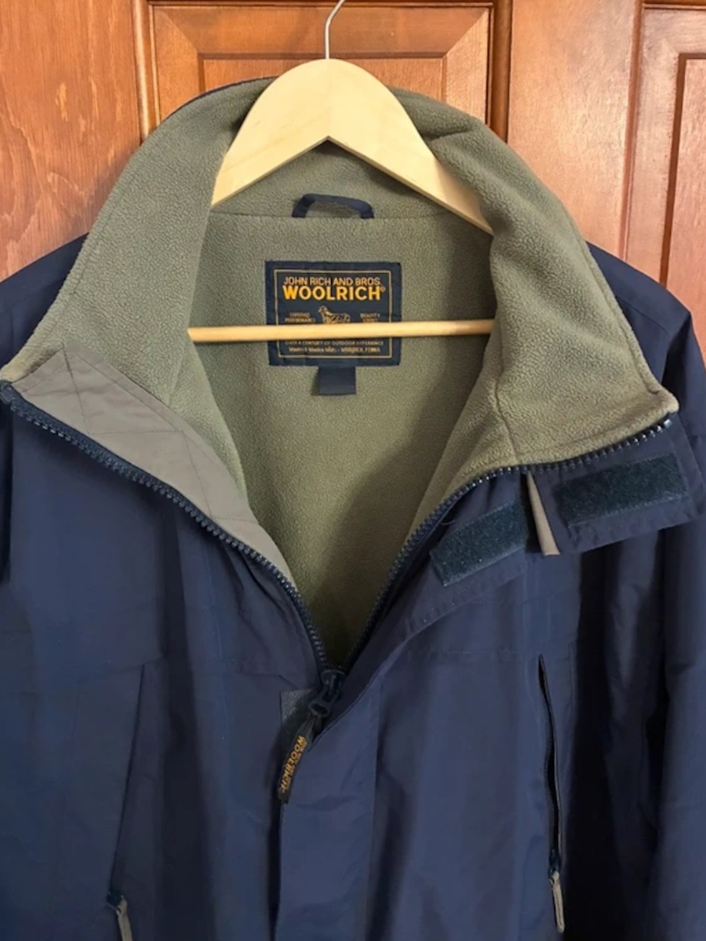 Woolrich John Rich & Bros Men’s XL Navy Fleece-Lined Hooded Jacket 15425